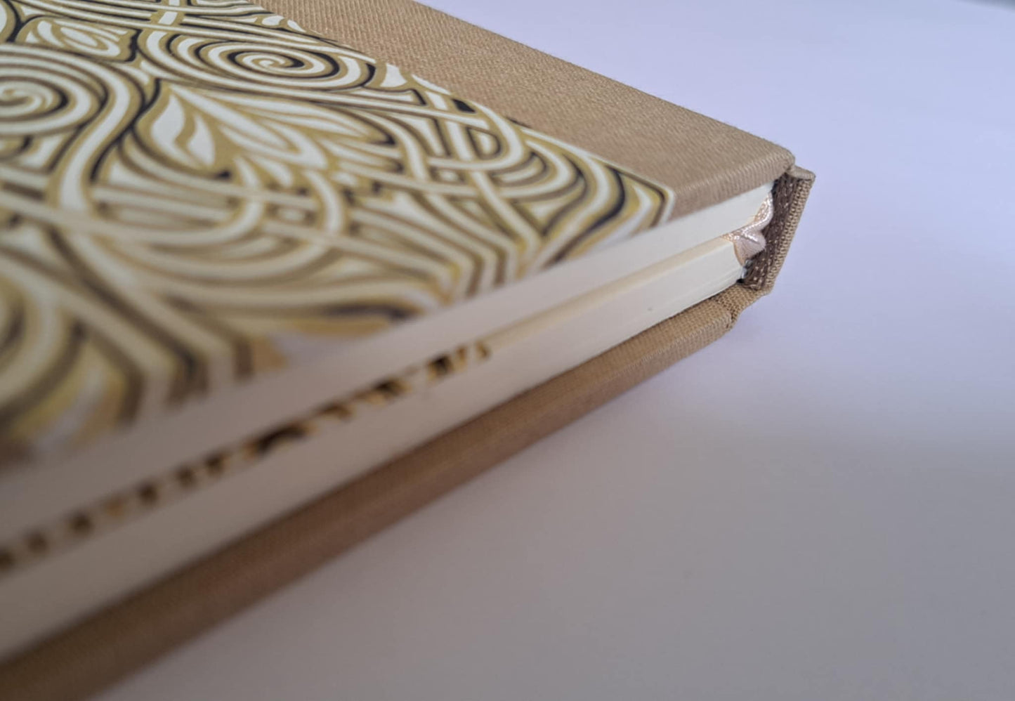 A5 Journal/Notebook (blank) - taupe/beige cloth bound with gold art deco design front cover