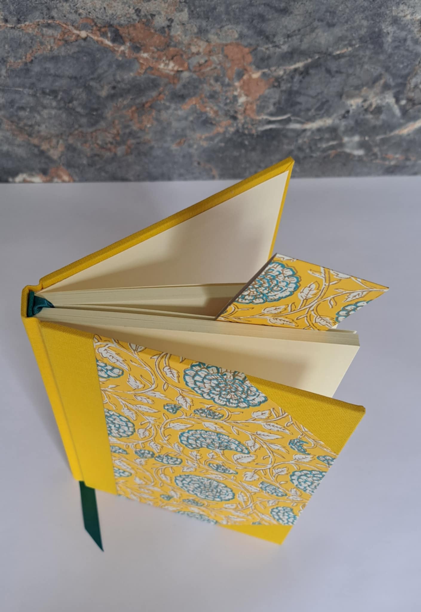 A5 Journal/Notebook (blank) - yellow cloth bound with floral design front cover