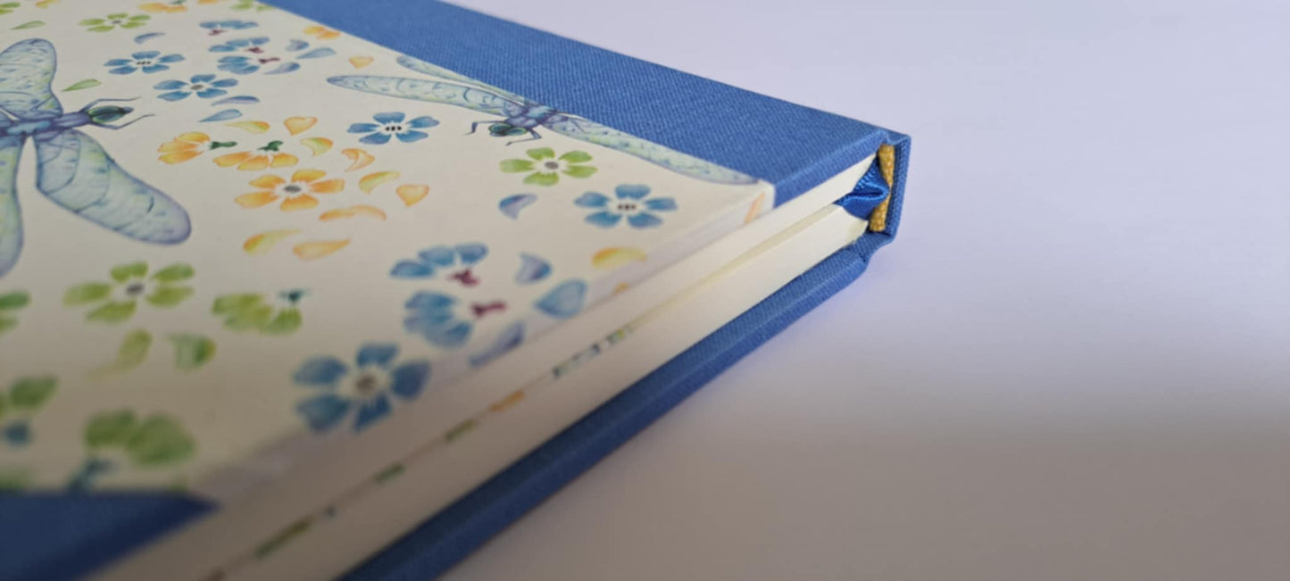 A5 Journal/Notebook (blank) - blue cloth bound with blue dragonfly design front cover