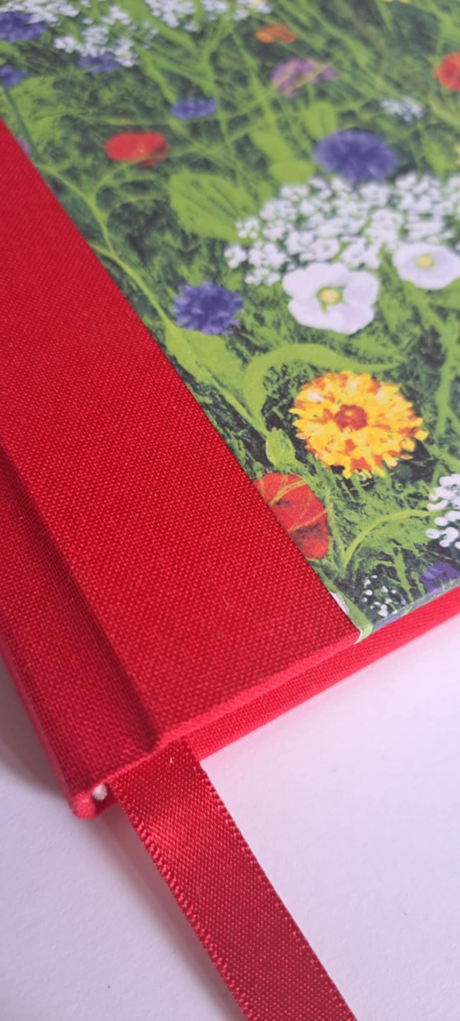 A5 Journal/Notebook (lined)- red cloth bound with wildflower floral design front cover