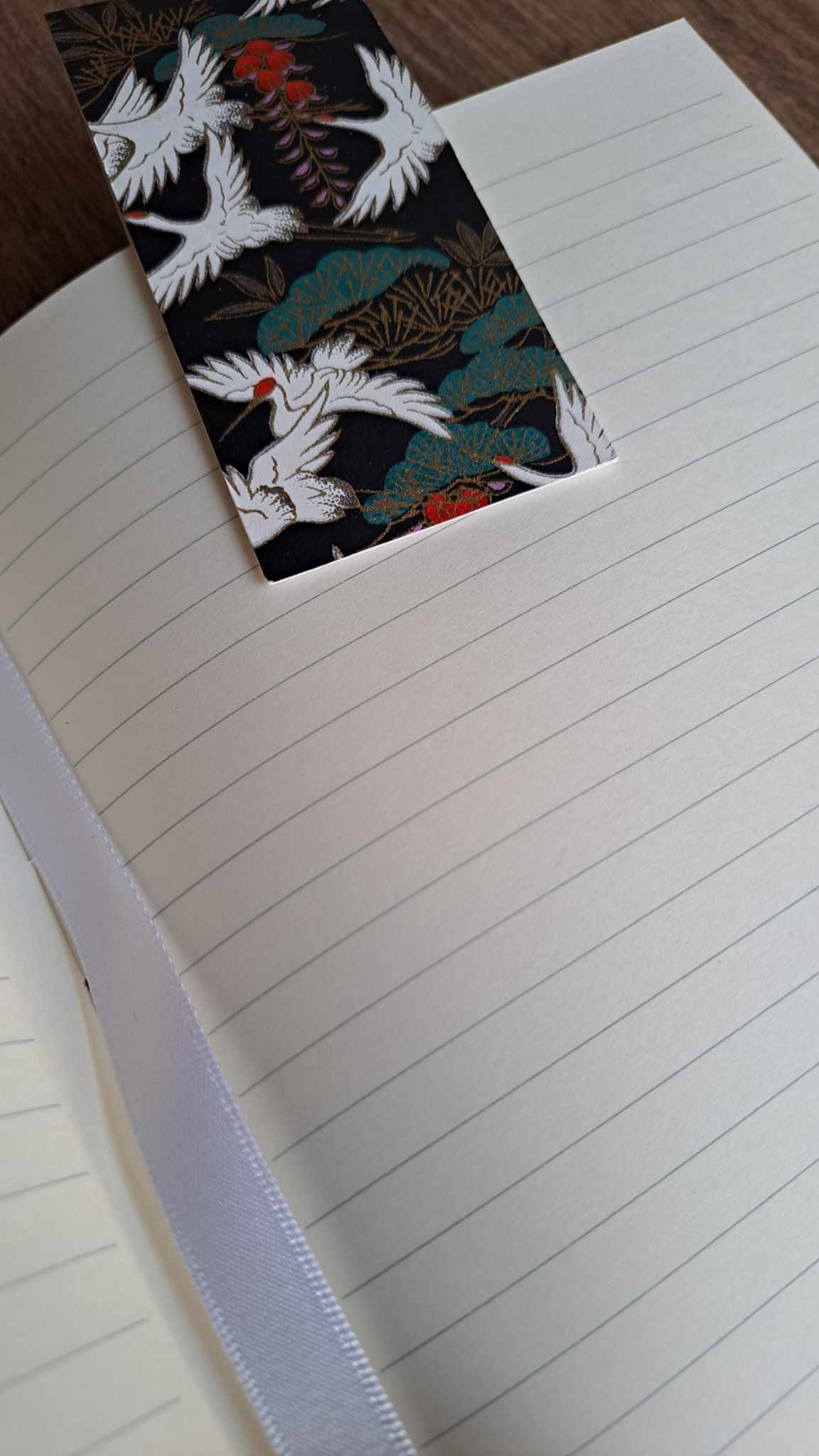 A5 Journal/Notebook (lined) - red cloth bound with black and white Japanese cranes design front cover