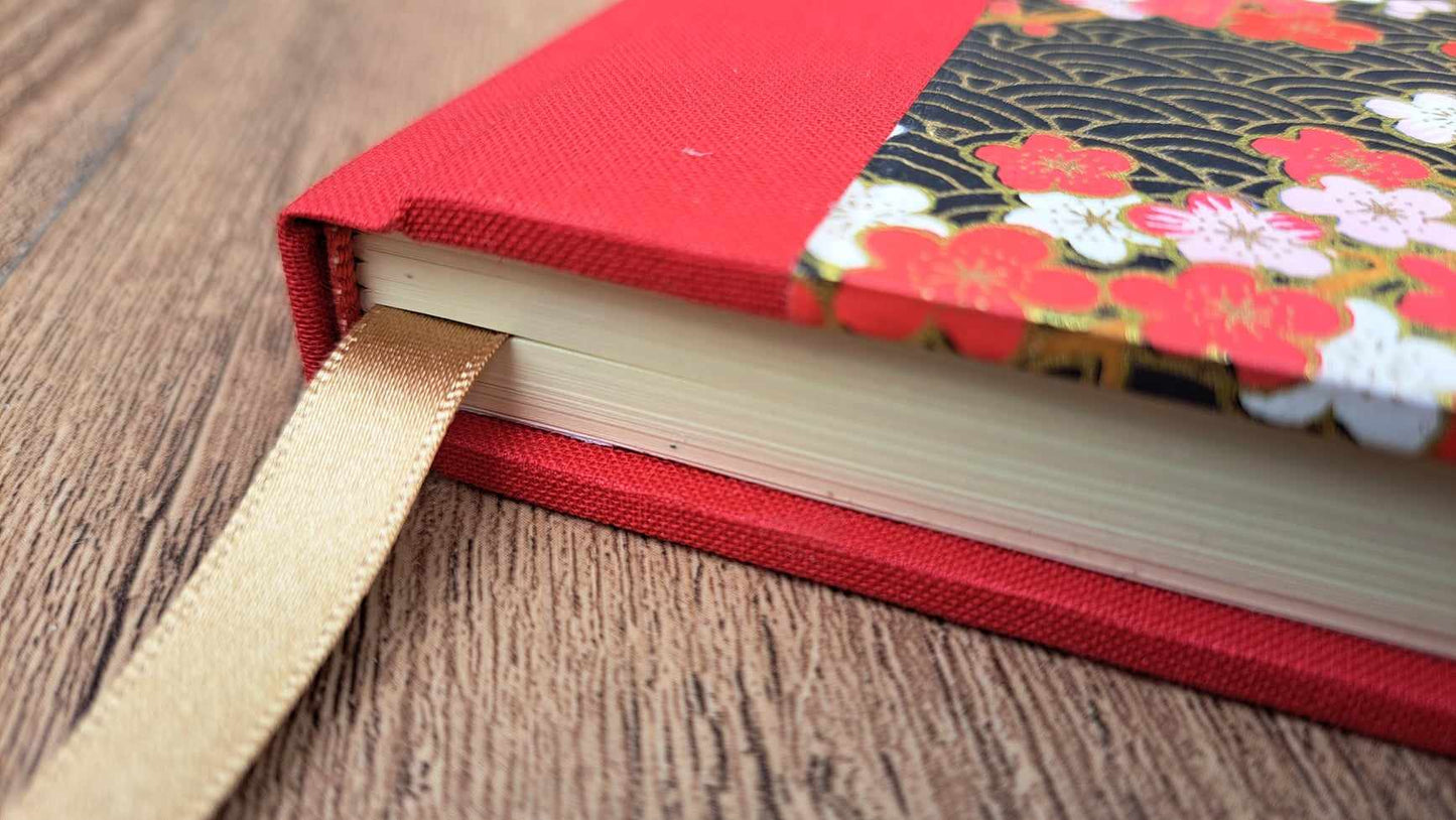 A5 Journal/Notebook (lined)- red cloth bound with red floral design front cover