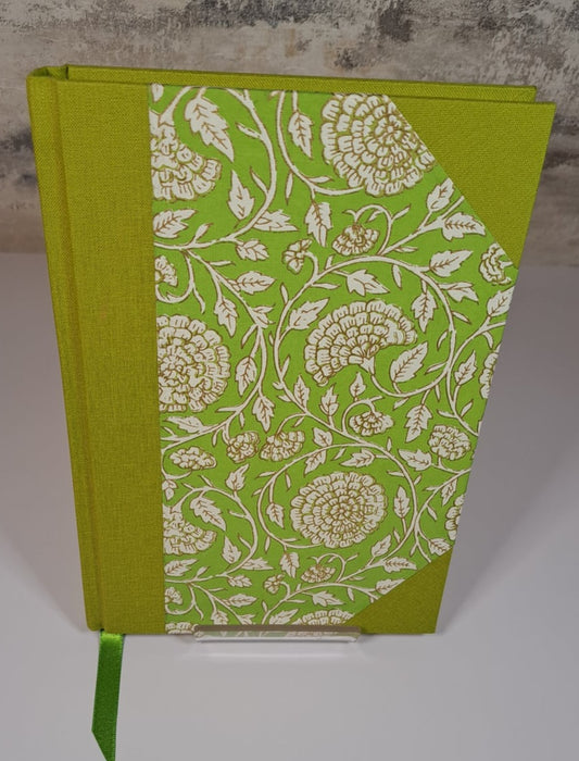 A5 Journal/Notebook (blank) - lime cloth bound with lime floral design front cover