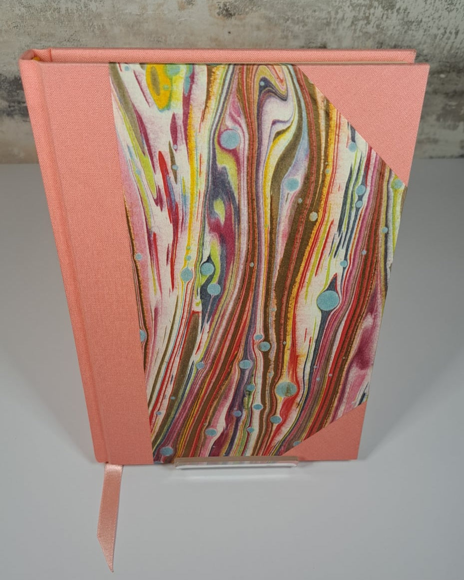 A5 Journal/Notebook (lined) - pink cloth bound with pink marble effect design front cover