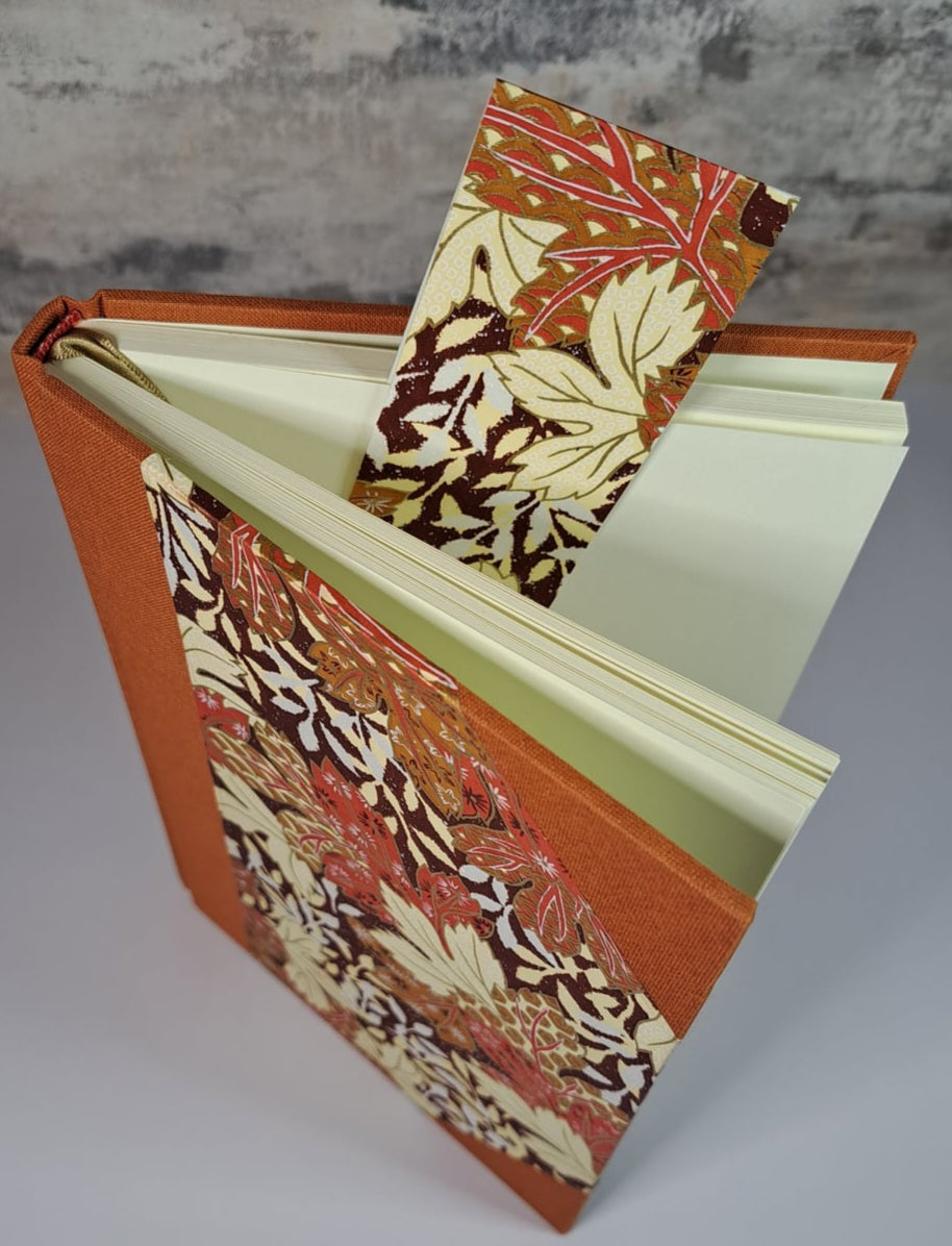 A5 Journal/Notebook (blank) - rust cloth bound with gold and cream floral design front cover