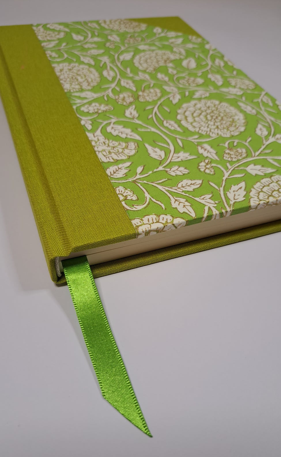 A5 Journal/Notebook (blank) - lime cloth bound with lime floral design front cover