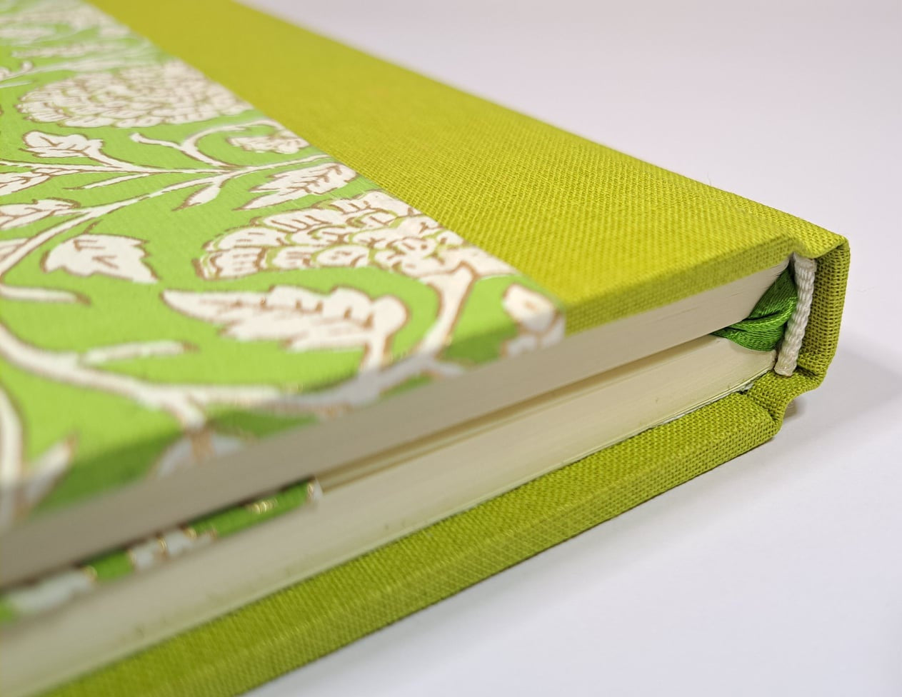 A5 Journal/Notebook (blank) - lime cloth bound with lime floral design front cover