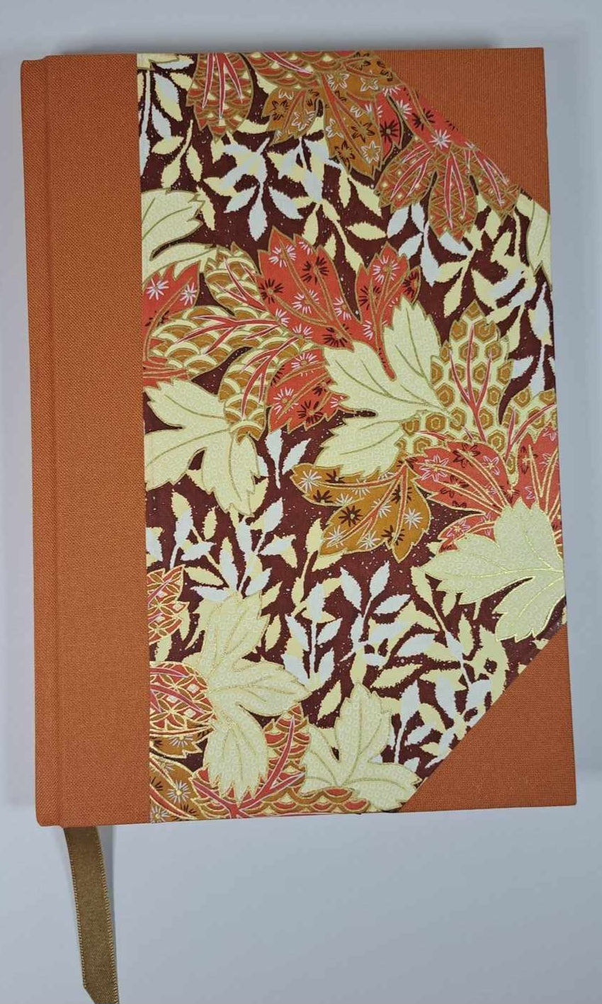 A5 Journal/Notebook (blank) - rust cloth bound with gold and cream floral design front cover