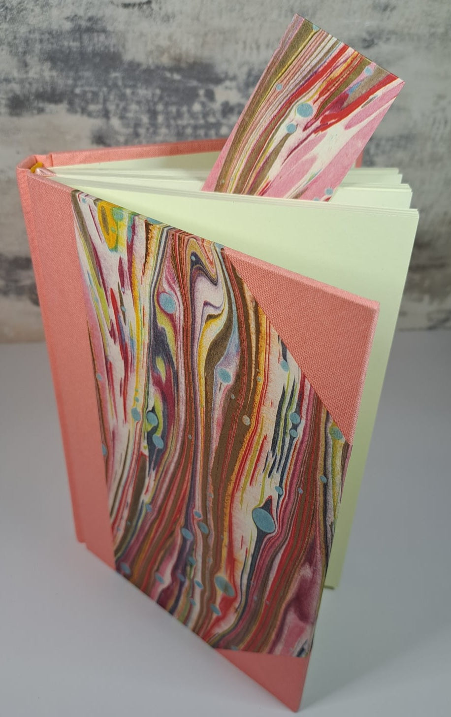 A5 Journal/Notebook (lined) - pink cloth bound with pink marble effect design front cover