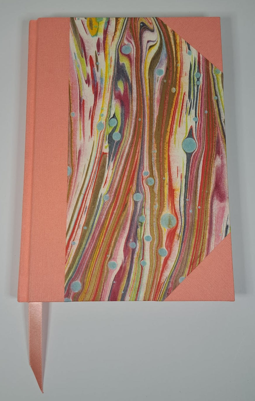 A5 Journal/Notebook (lined) - pink cloth bound with pink marble effect design front cover