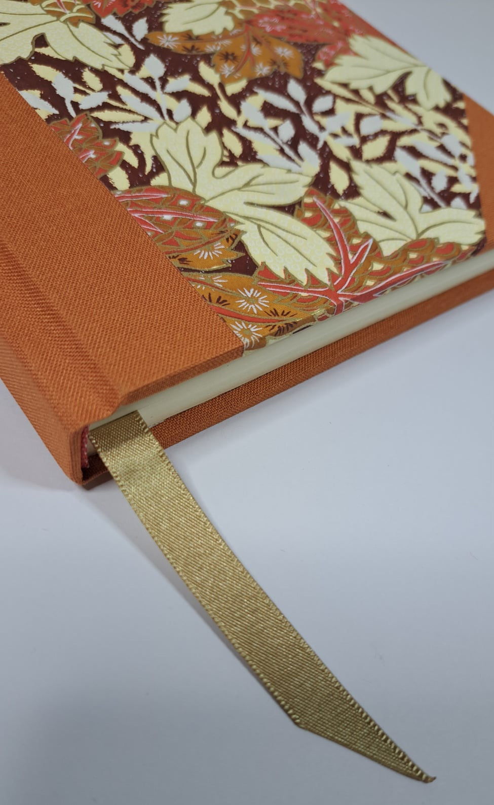 A5 Journal/Notebook (blank) - rust cloth bound with gold and cream floral design front cover