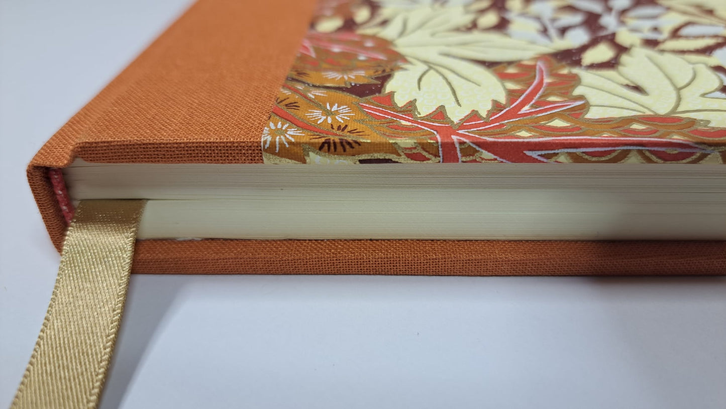 A5 Journal/Notebook (blank) - rust cloth bound with gold and cream floral design front cover