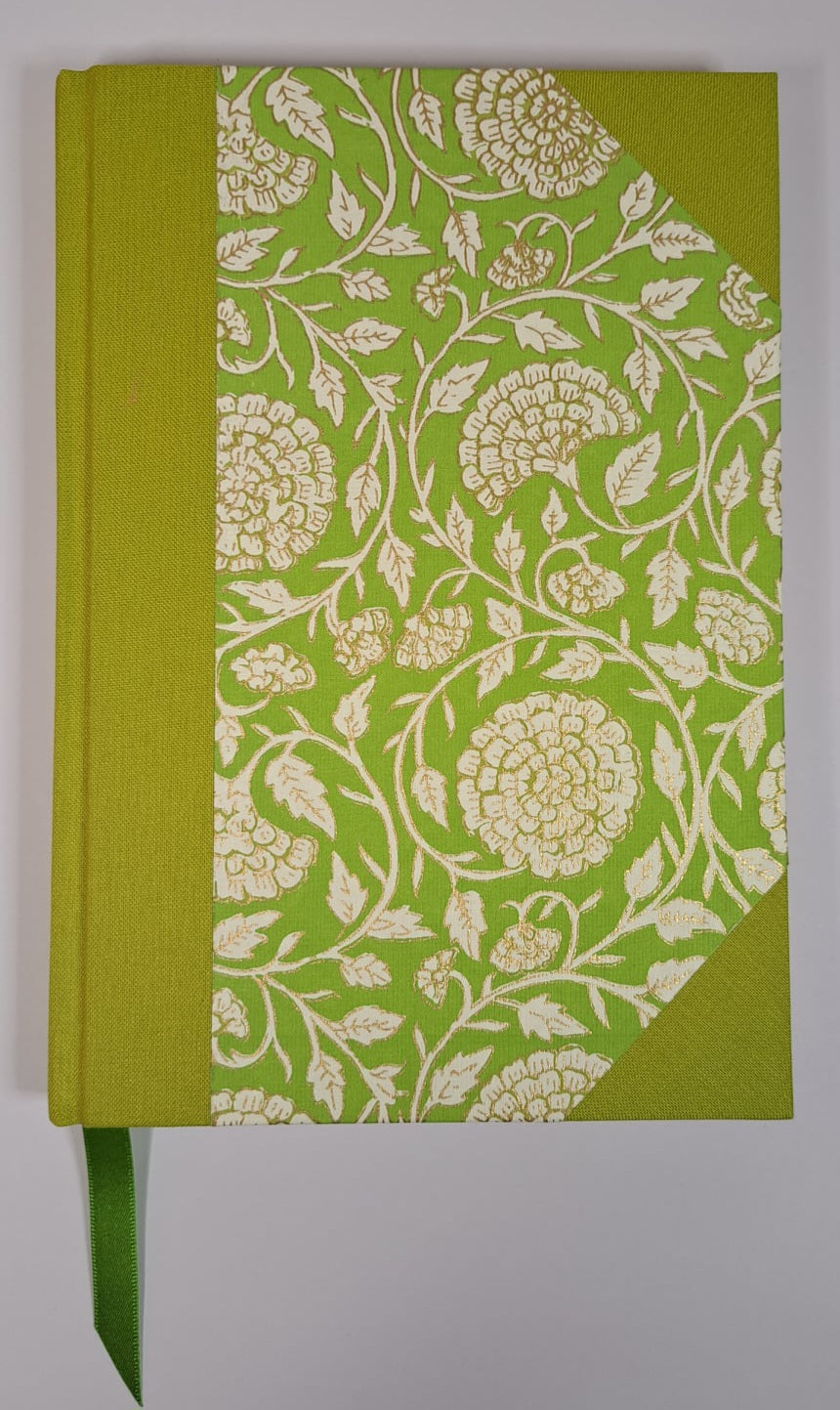 A5 Journal/Notebook (blank) - lime cloth bound with lime floral design front cover