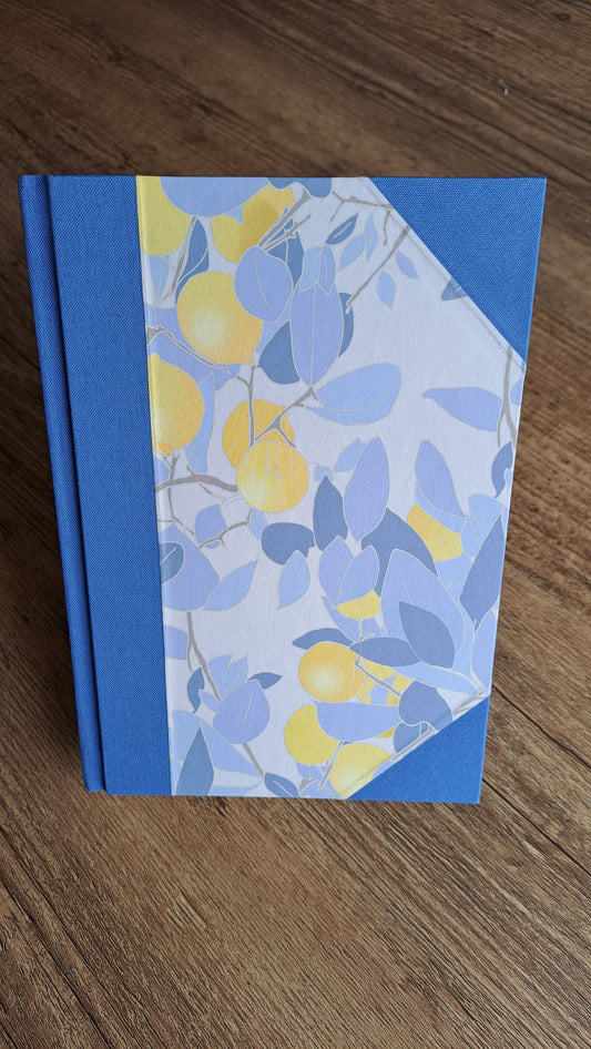 A5 Journal/Notebook (lined) - blue cloth bound with blue and yellow leaf design front cover