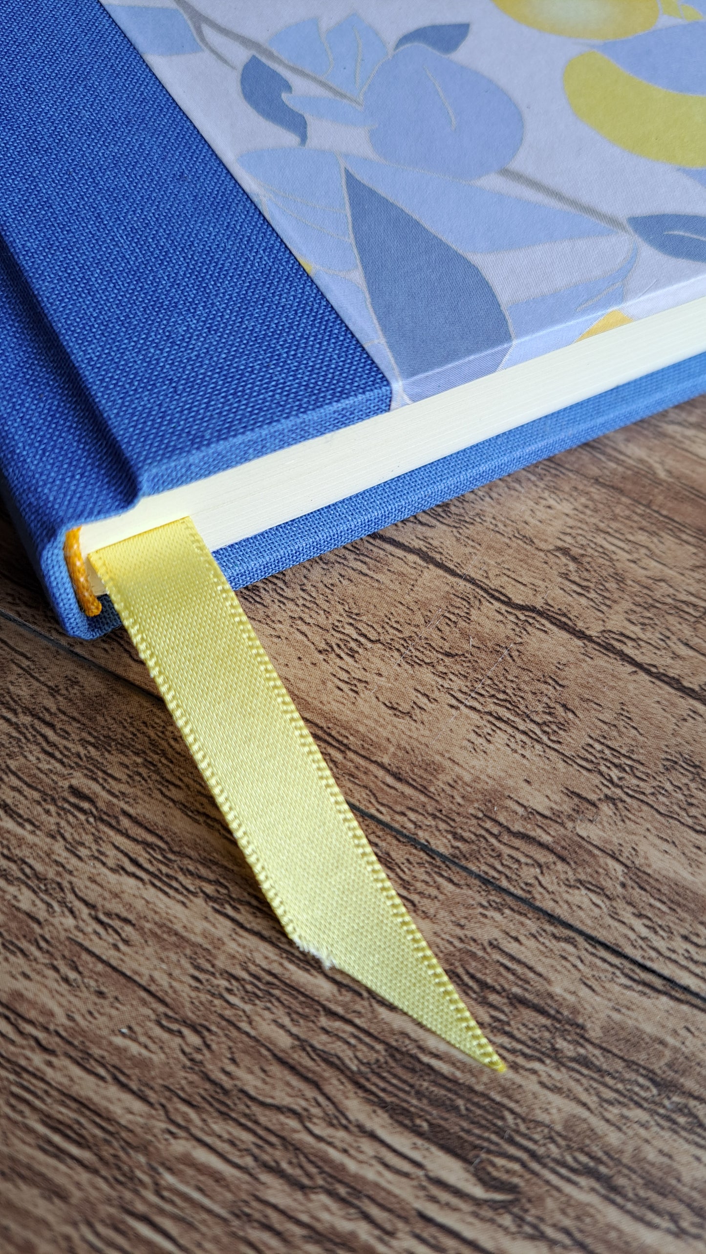 A5 Journal/Notebook (lined) - blue cloth bound with blue and yellow leaf design front cover