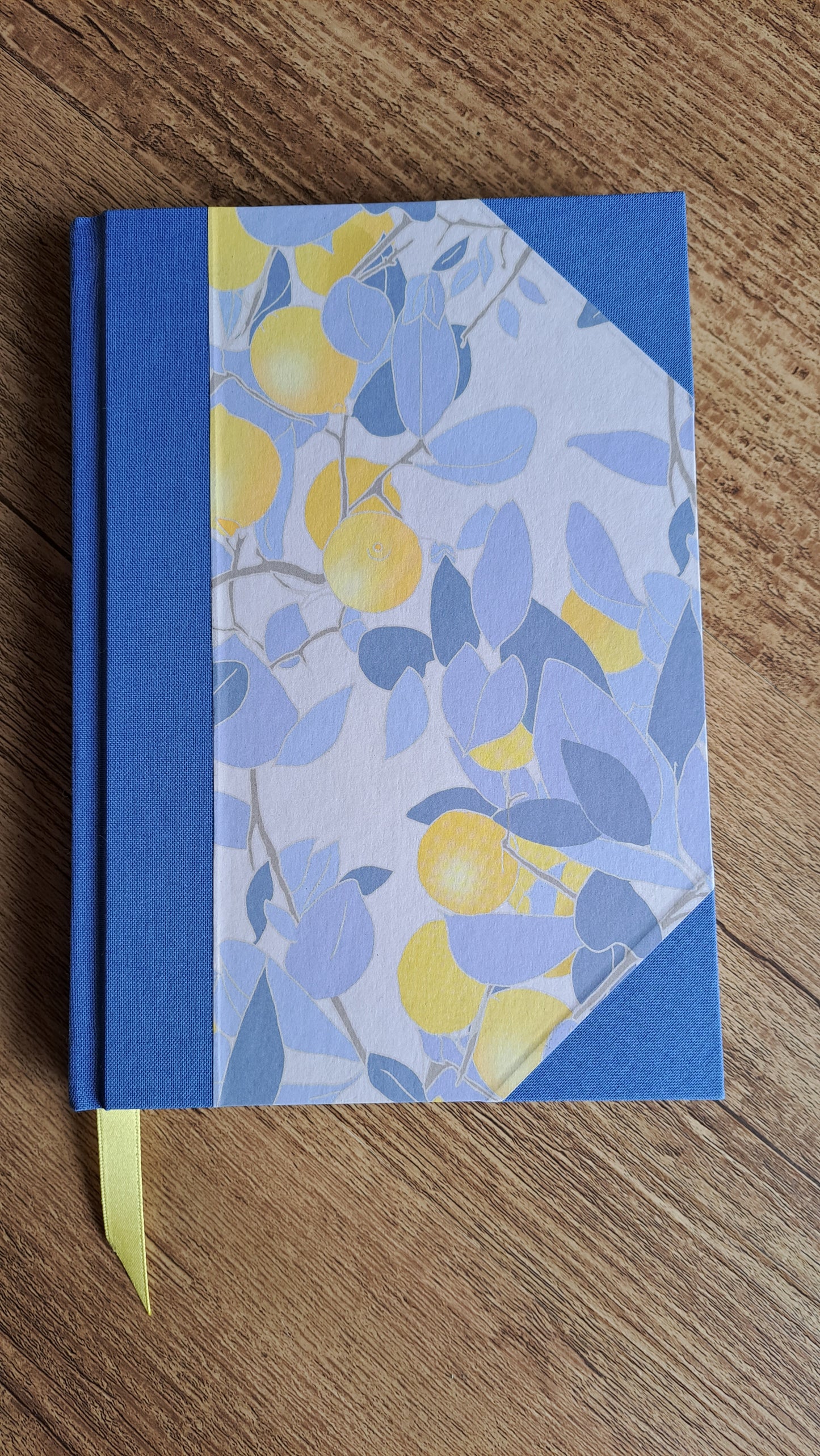 A5 Journal/Notebook (lined) - blue cloth bound with blue and yellow leaf design front cover