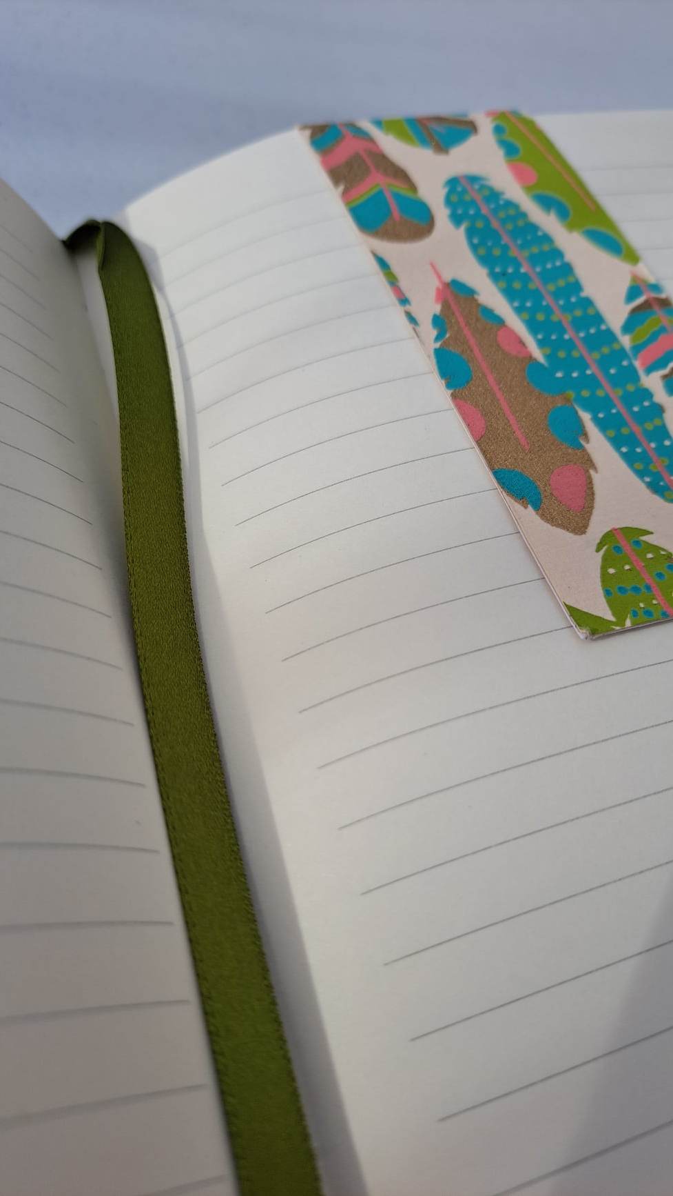 A5 Journal/Notebook (lined) - lime cloth bound with turquoise feather design front cover